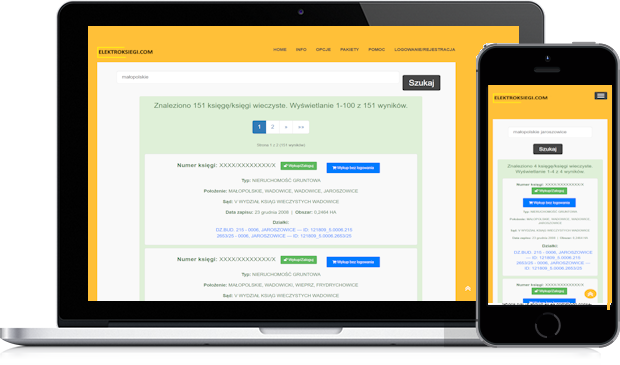 Formularz wyszukiwania księgi wieczystej na stronie