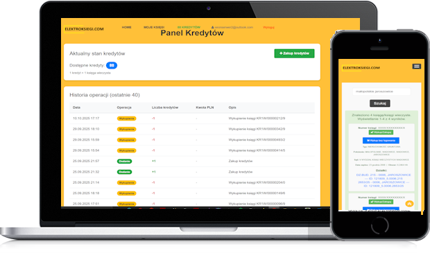 Ekran opłaty za odkrycie numeru księgi wieczystej